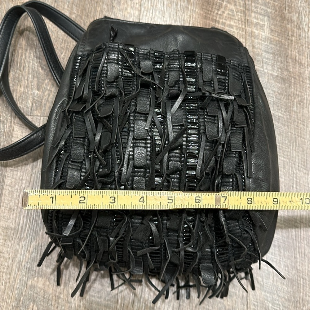 East West designs, Narda collection black leather/fringe hobo shoulder bag purse - Picture 6 of 11